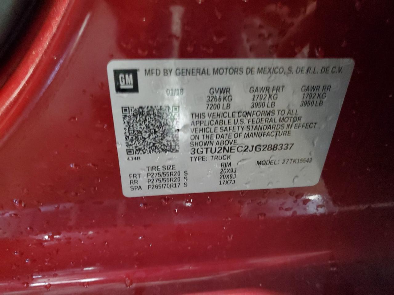 3GTU2NEC2JG288337 2018 GMC Sierra K1500 Slt