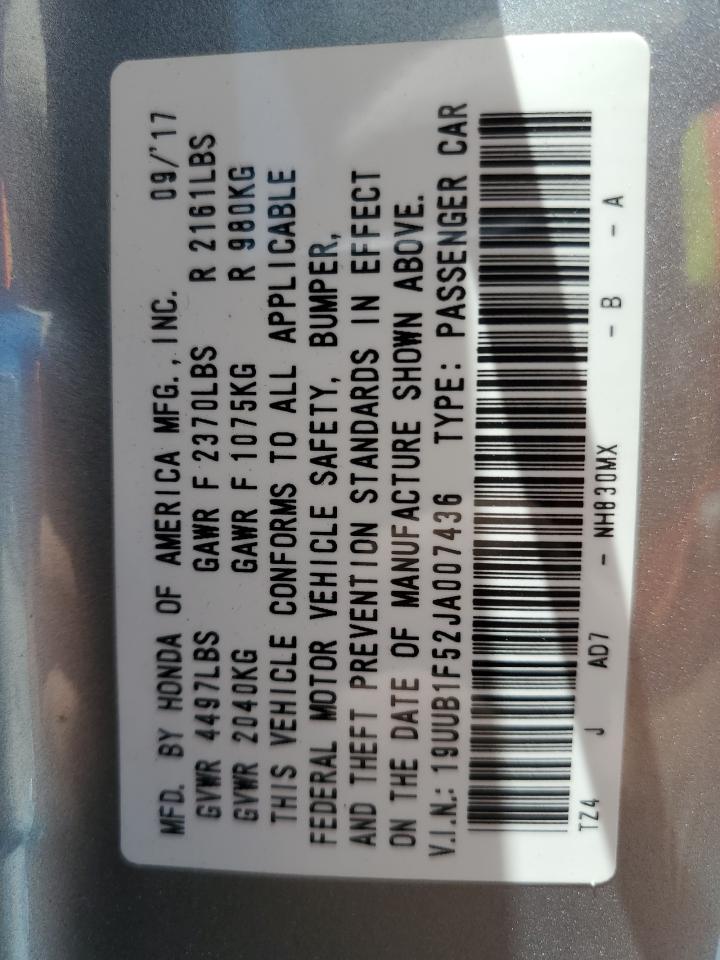 19UUB1F52JA007436 2018 Acura Tlx Tech