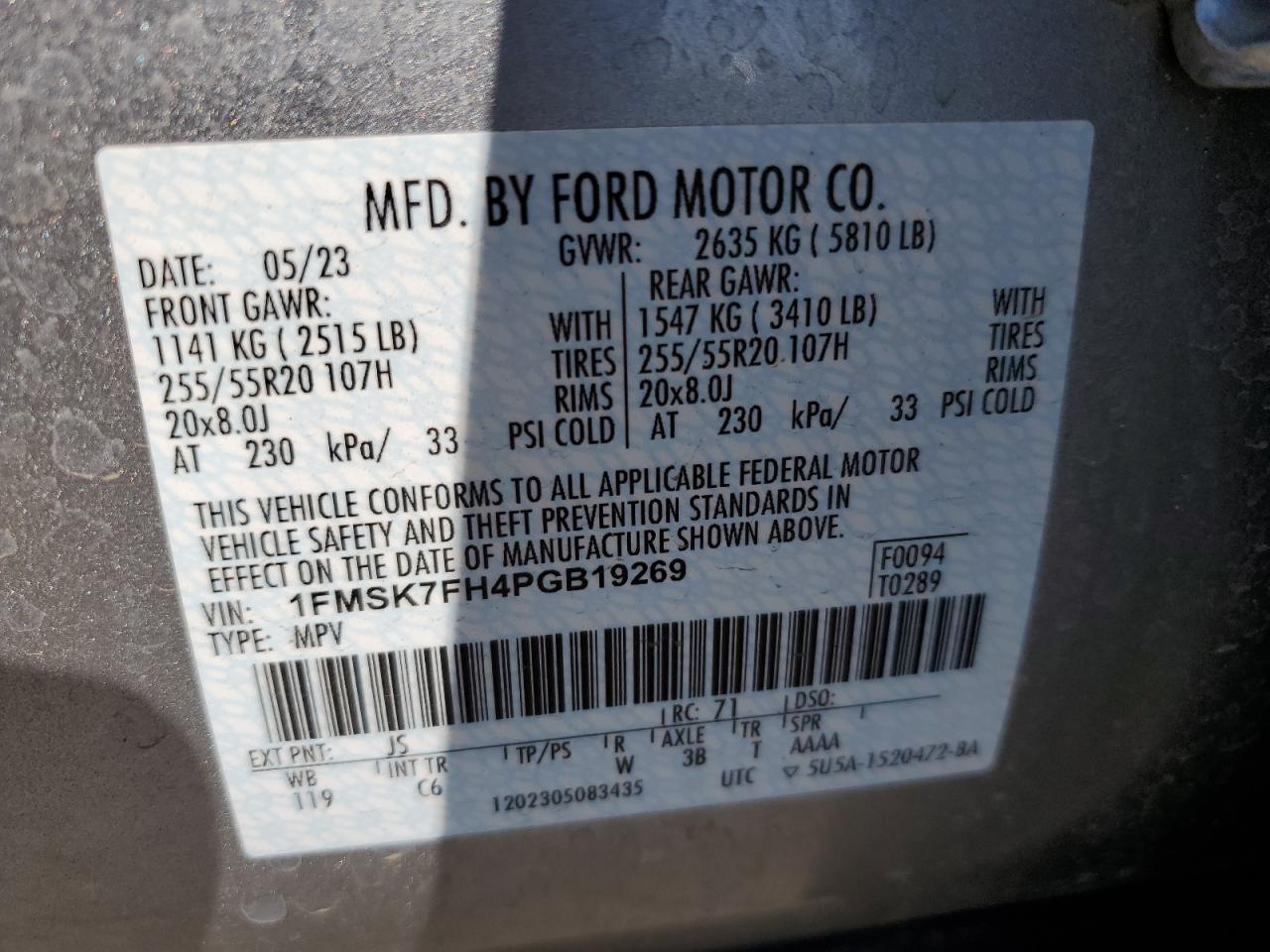 1FMSK7FH4PGB19269 2023 Ford Explorer Limited