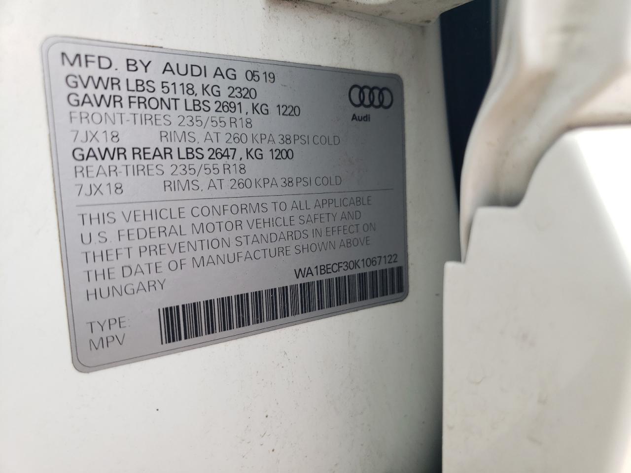 WA1BECF30K1067122 2019 Audi Q3 Premium Plus