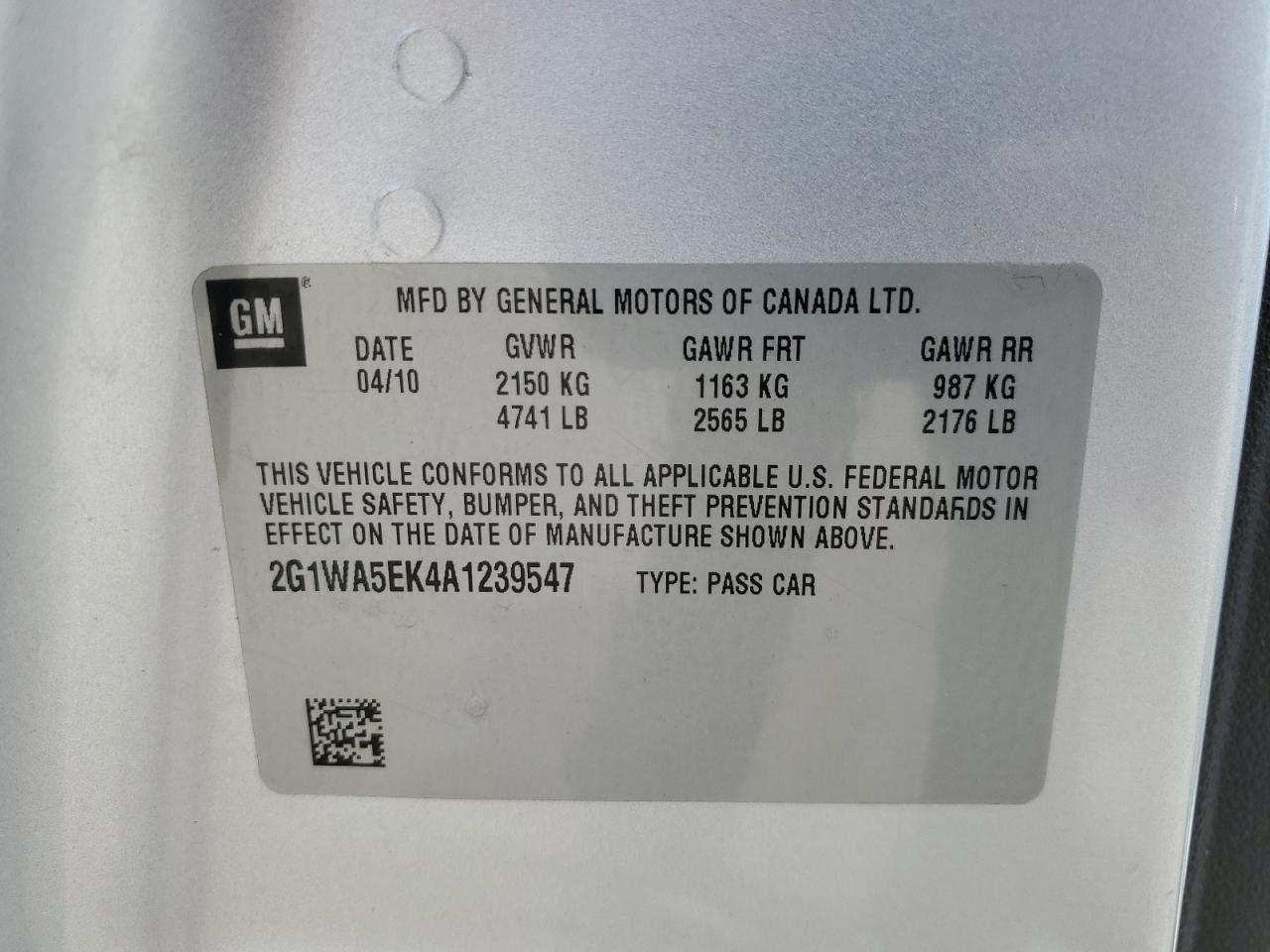 2G1WA5EK4A1239547 2010 Chevrolet Impala Ls
