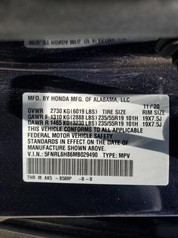 2021 HONDA ODYSSEY TO 5FNRL6H86MB029490  64266044