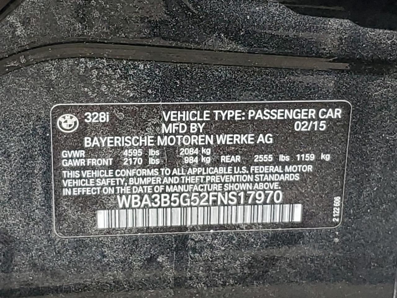 WBA3B5G52FNS17970 2015 BMW 328 Xi Sulev