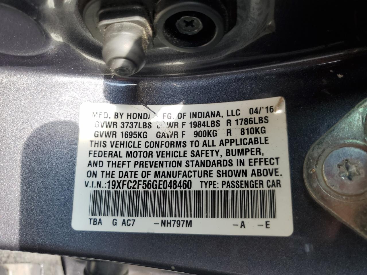 19XFC2F56GE048460 2016 Honda Civic Lx 19XFC2F56GE048460 2016 Honda Civic Lx
