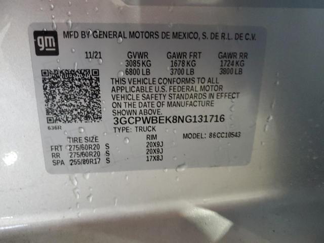 2022 CHEVROLET SILVERADO - 3GCPWBEK8NG131716