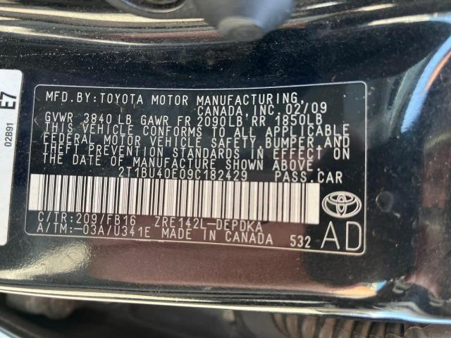 2009 Toyota Corolla Base VIN: 2T1BU40E09C182429 Lot: 62328494