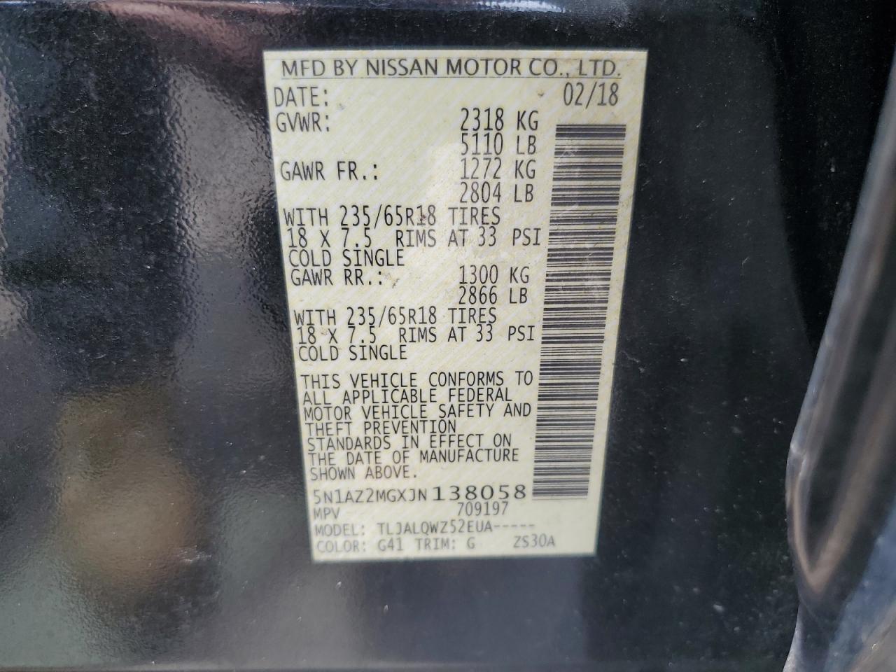 5N1AZ2MGXJN138058 2018 Nissan Murano S