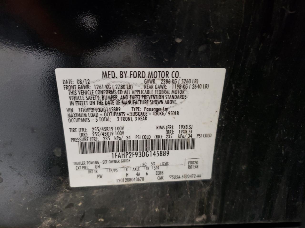 1FAHP2F93DG145889 2013 Ford Taurus Limited