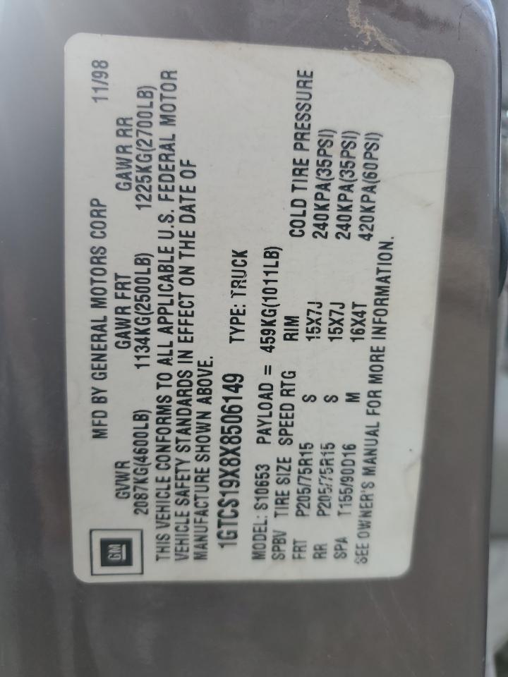 1GTCS19X8X8506149 1999 GMC Sonoma