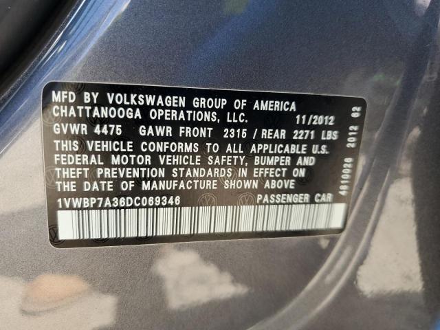 2013 Volkswagen Passat Se VIN: 1VWBP7A36DC069346 Lot: 61326394