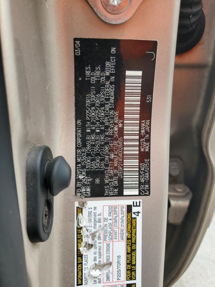 JTEGP21A540028455 2004 Toyota Highlander Base