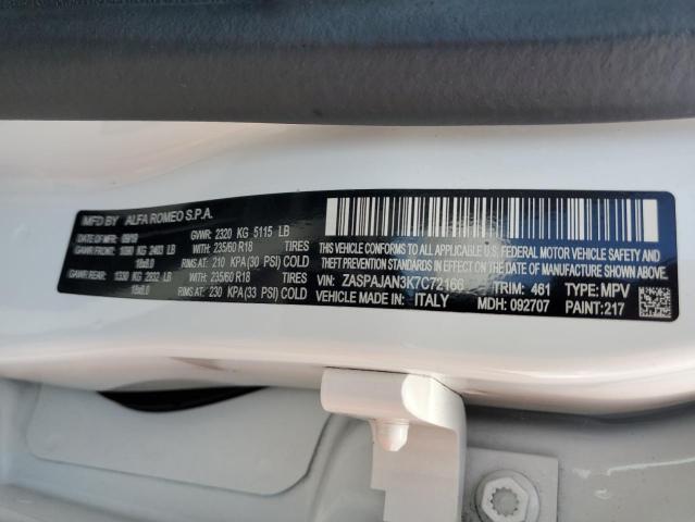 2019 Alfa Romeo Stelvio VIN: ZASPAJAN3K7C72166 Lot: 60348914