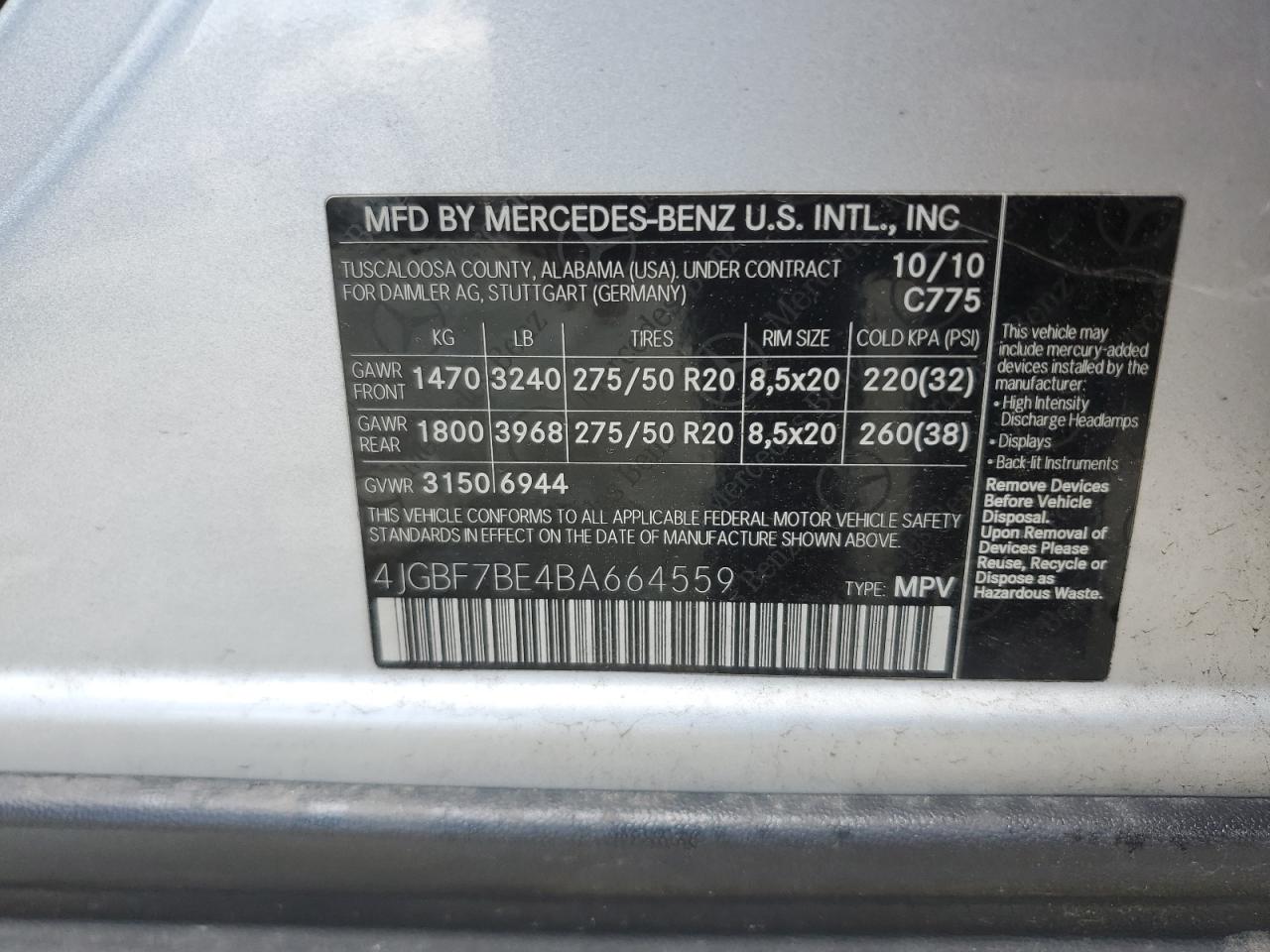 4JGBF7BE4BA664559 2011 Mercedes-Benz Gl 450 4Matic