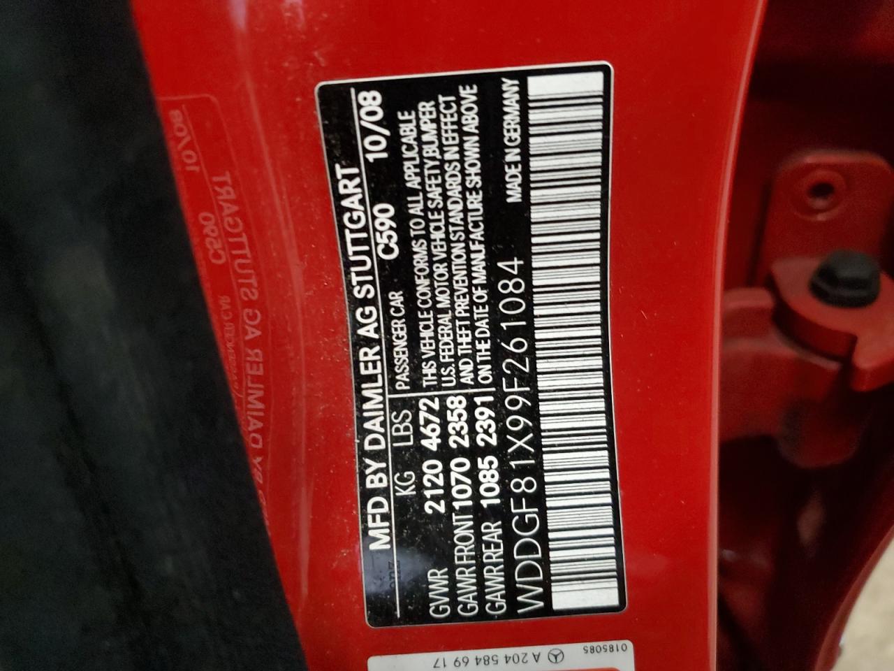 WDDGF81X99F261084 2009 Mercedes-Benz C 300 4Matic