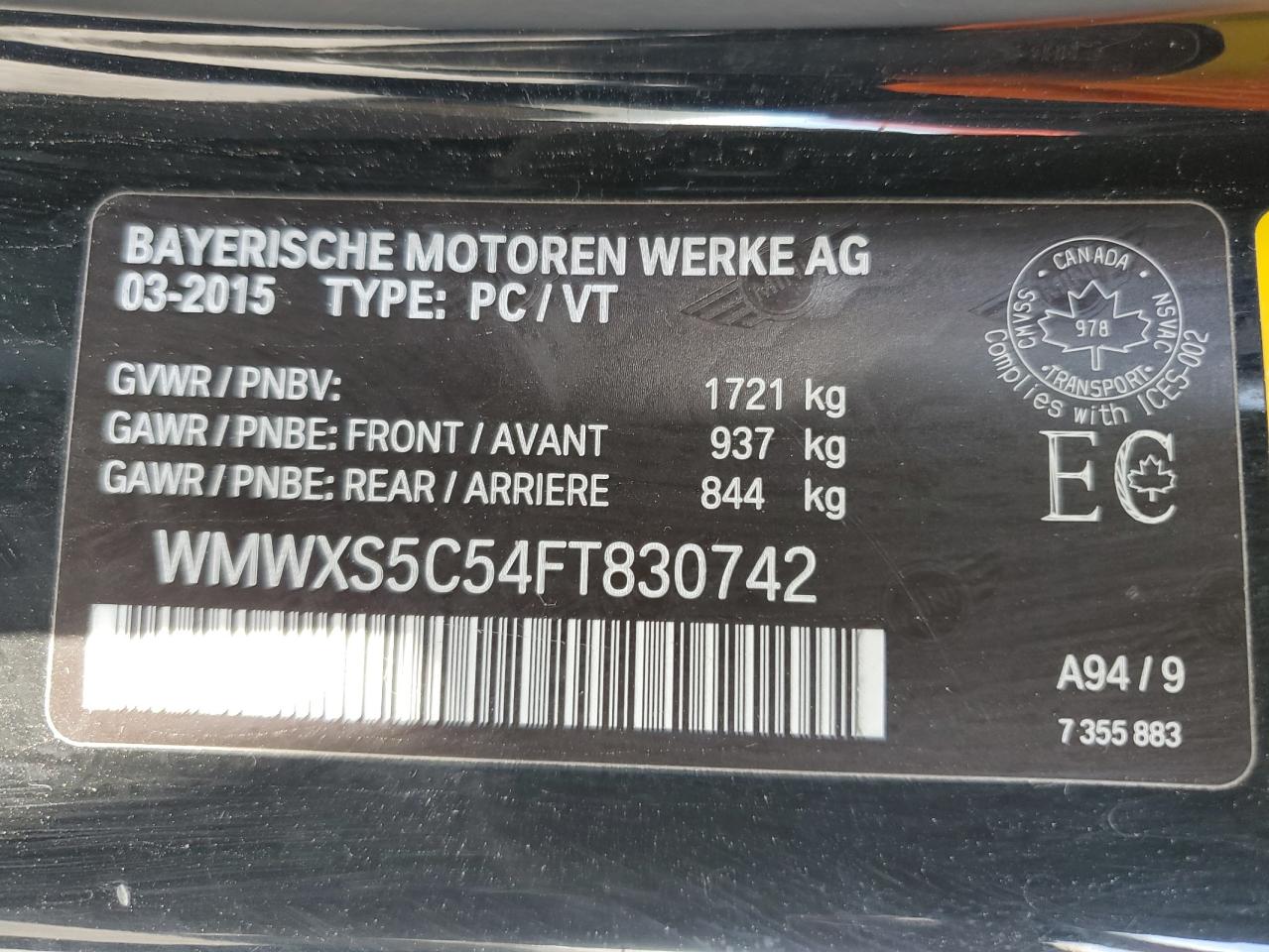 WMWXS5C54FT830742 2015 Mini Cooper