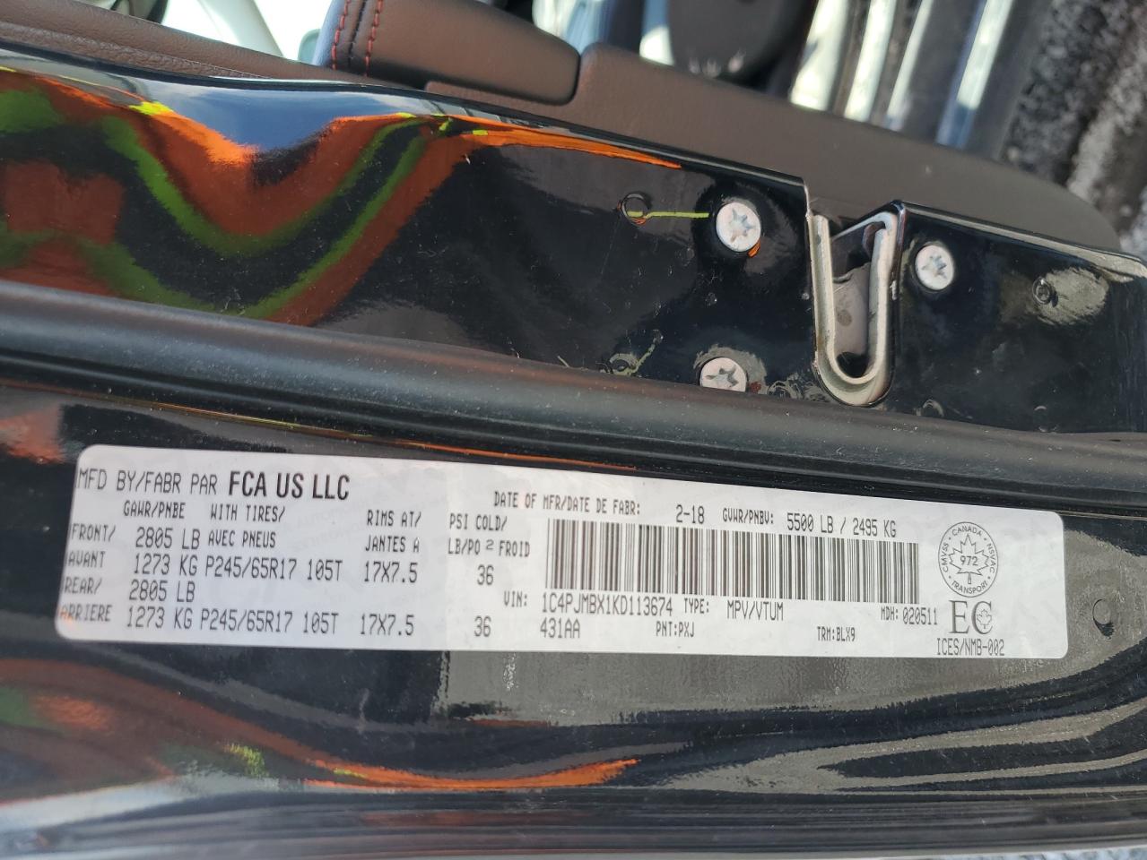 1C4PJMBX1KD113674 2019 Jeep Cherokee Trailhawk