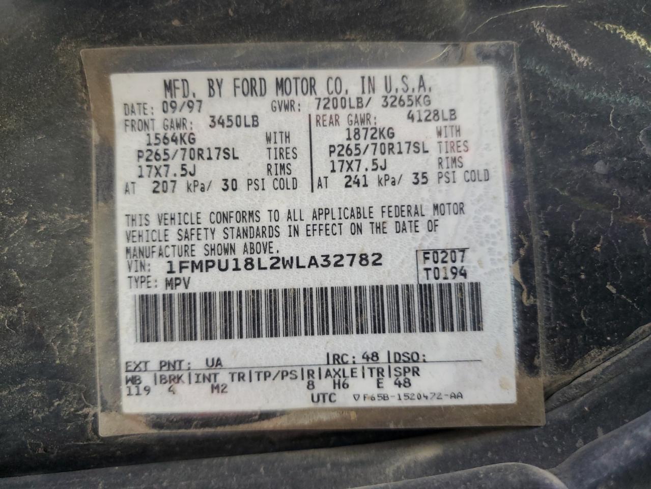 1FMPU18L2WLA32782 1998 Ford Expedition