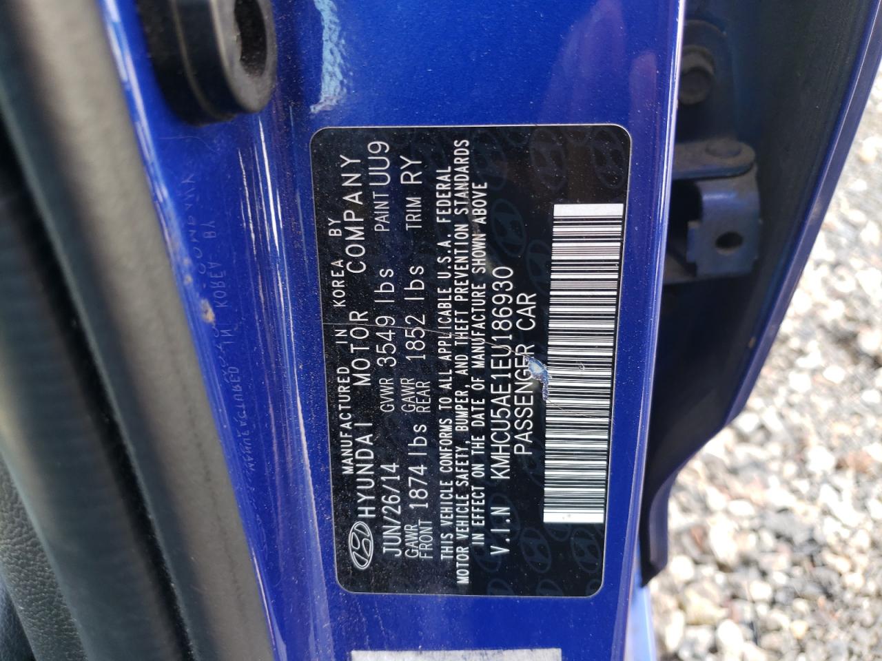 KMHCU5AE1EU186930 2014 Hyundai Accent Gls