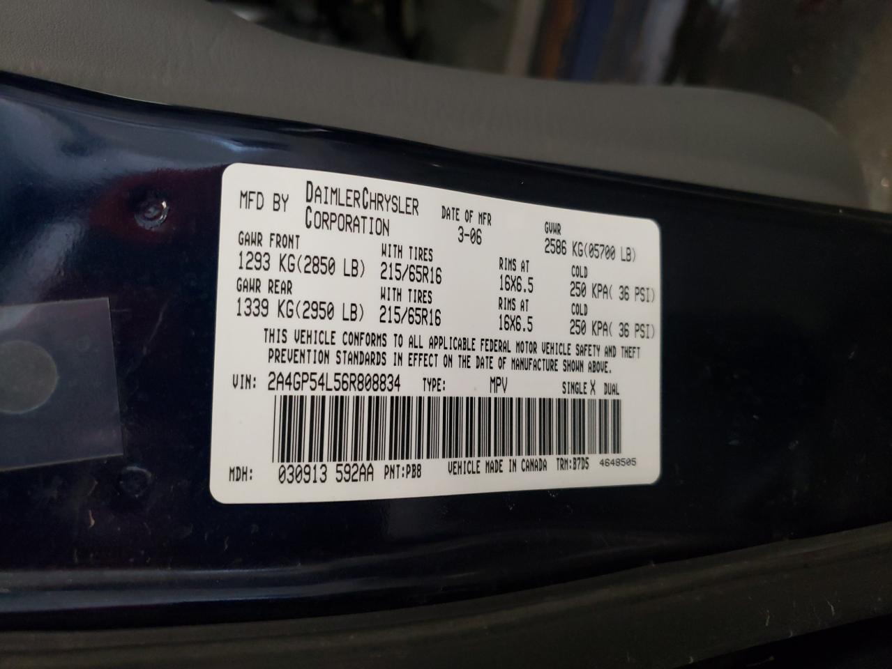 2A4GP54L56R808834 2006 Chrysler Town & Country Touring