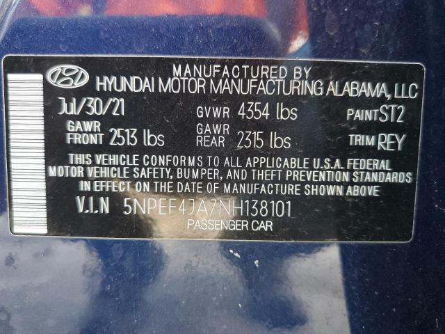2022 Hyundai Sonata Sel VIN: 5NPEF4JA7NH138101 Lot: 61758874