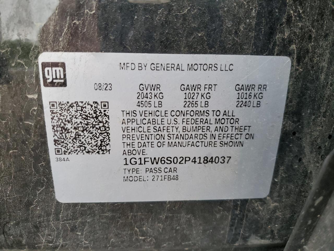 1G1FW6S02P4184037 2023 Chevrolet Bolt Ev 1Lt