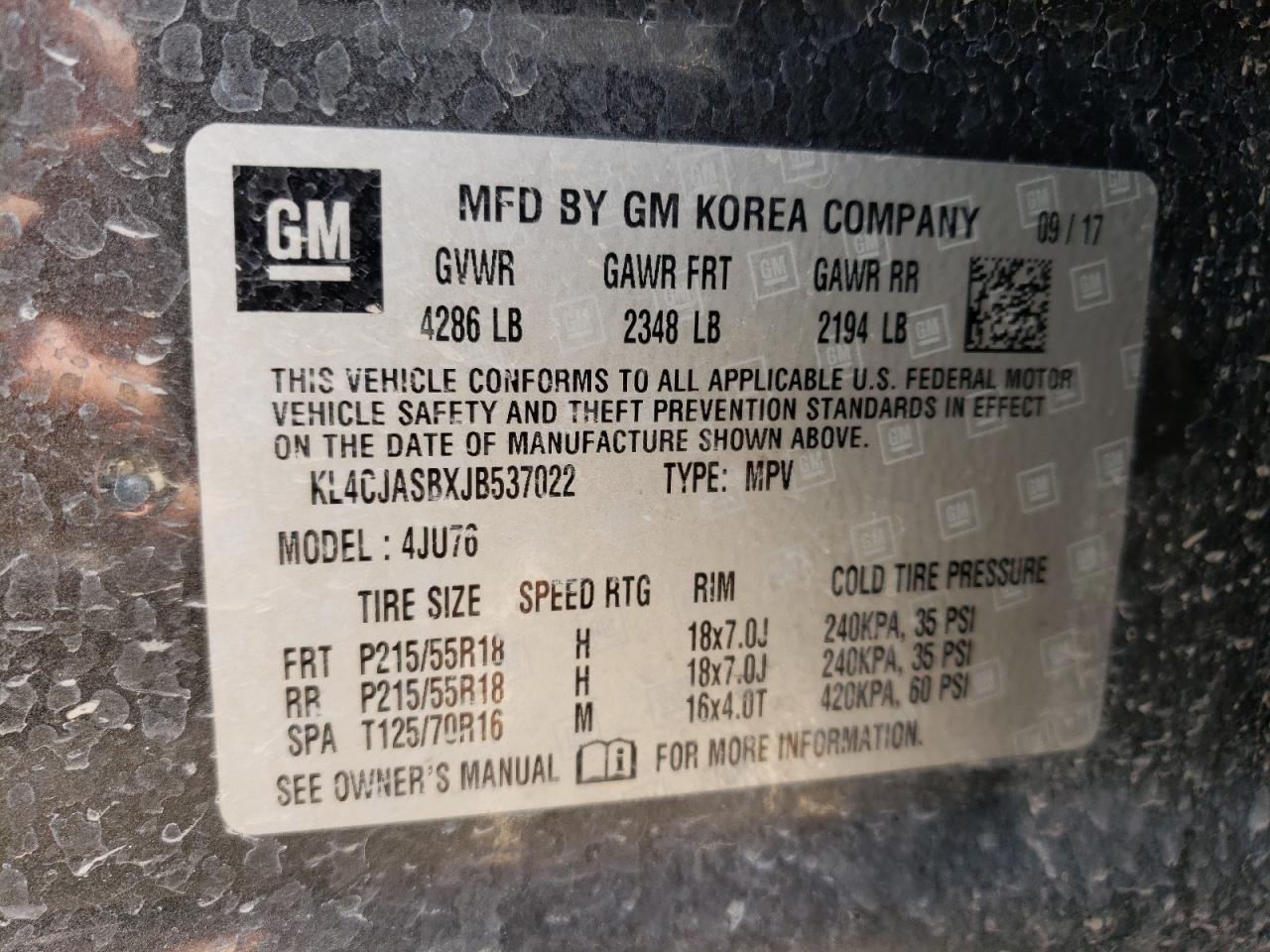 KL4CJASBXJB537022 2018 Buick Encore Preferred