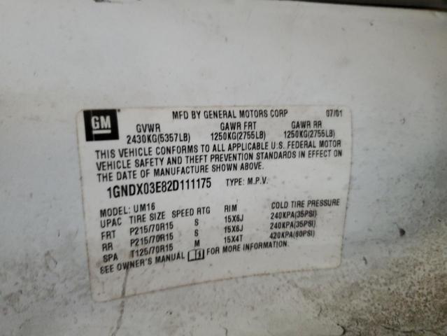 2002 Chevrolet Venture VIN: 1GNDX03E82D111175 Lot: 60676704