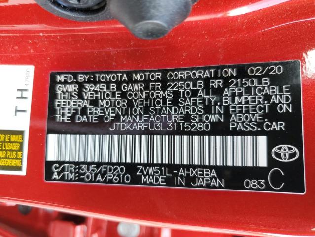 2020 TOYOTA PRIUS L - JTDKARFU3L3115280