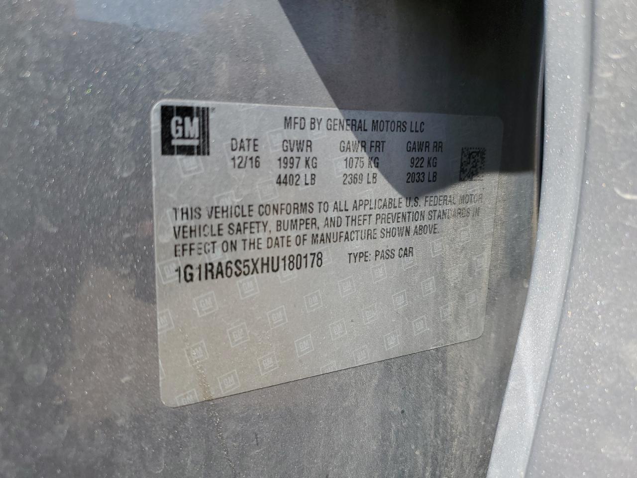 1G1RA6S5XHU180178 2017 Chevrolet Volt Lt