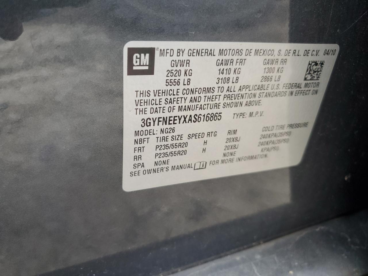 3GYFNEEYXAS616865 2010 Cadillac Srx Performance Collection