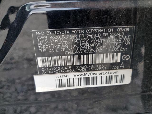 2009 Lexus Es 350 VIN: JTHBJ46G192289150 Lot: 58100564