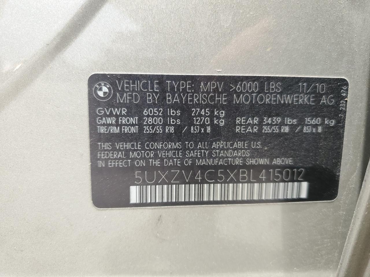 5UXZV4C5XBL415012 2011 BMW X5 xDrive35I