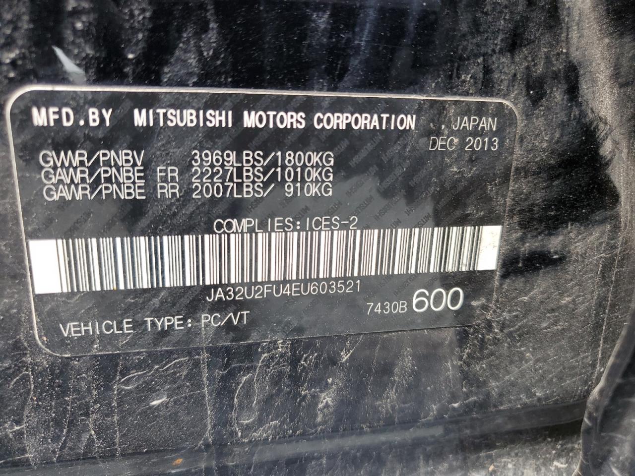 JA32U2FU4EU603521 2014 Mitsubishi Lancer Es/Es Sport