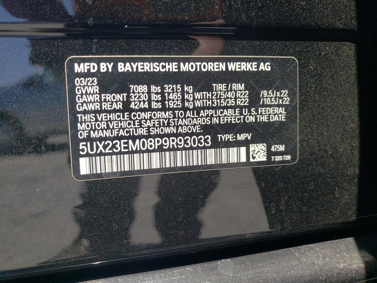 5UX23EM08P9R93033 2023 BMW X7 xDrive40I