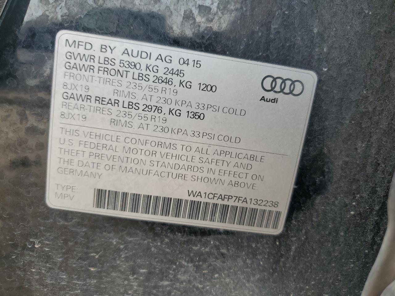 WA1CFAFP7FA132238 2015 Audi Q5 Premium