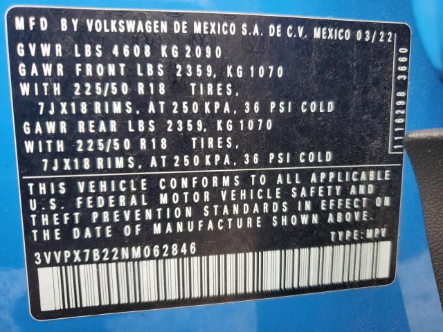 2022 VOLKSWAGEN TAOS SE IQ - 3VVPX7B22NM062846