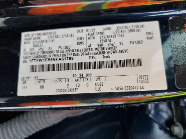 2022 Ford F150 Supercrew VIN: 1FTFW1E55NFA61769 Lot: 62445804
