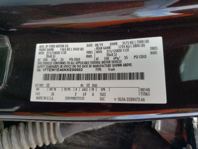 2019 FORD F150 SUPER - 1FTEW1E46KKE60602