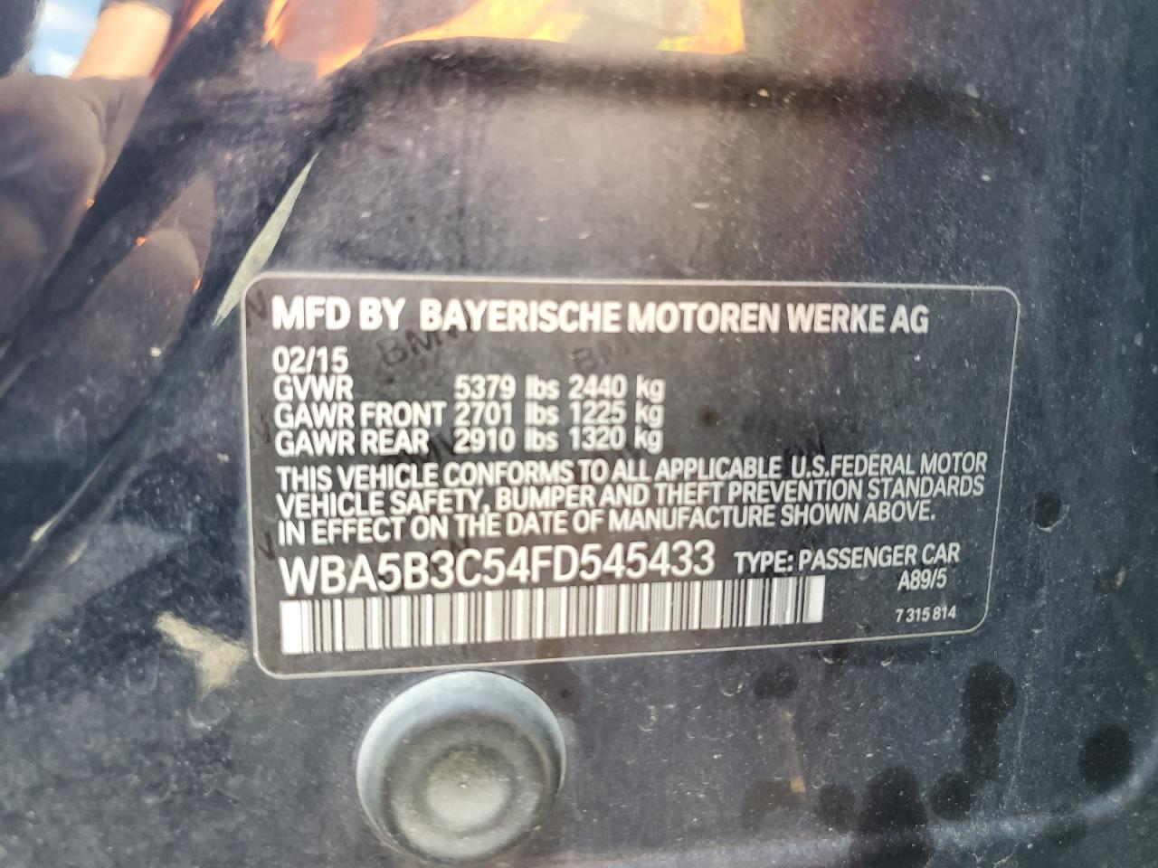 WBA5B3C54FD545433 2015 BMW 535 Xi