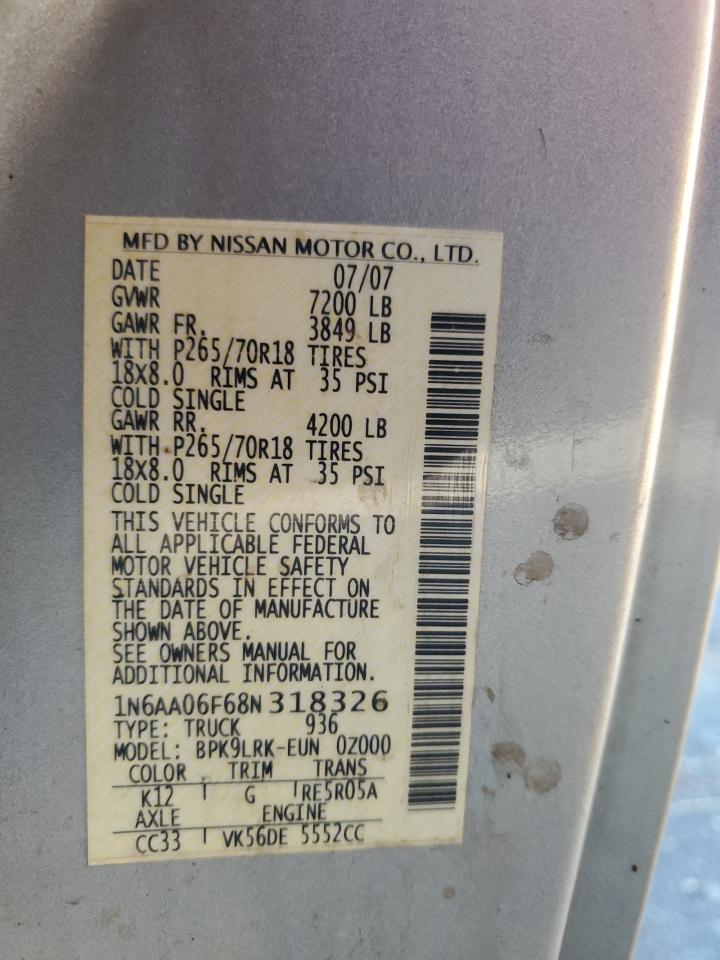 1N6AA06F68N318326 2008 Nissan Titan Xe