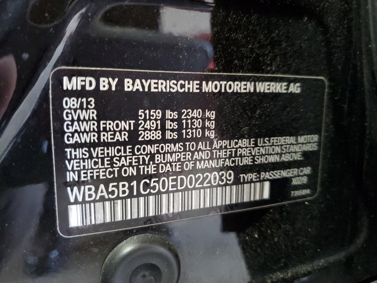 WBA5B1C50ED022039 2014 BMW 535 I