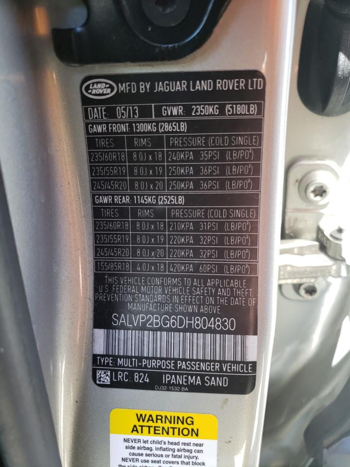 SALVP2BG6DH804830 2013 Land Rover Range Rover Evoque Pure Plus