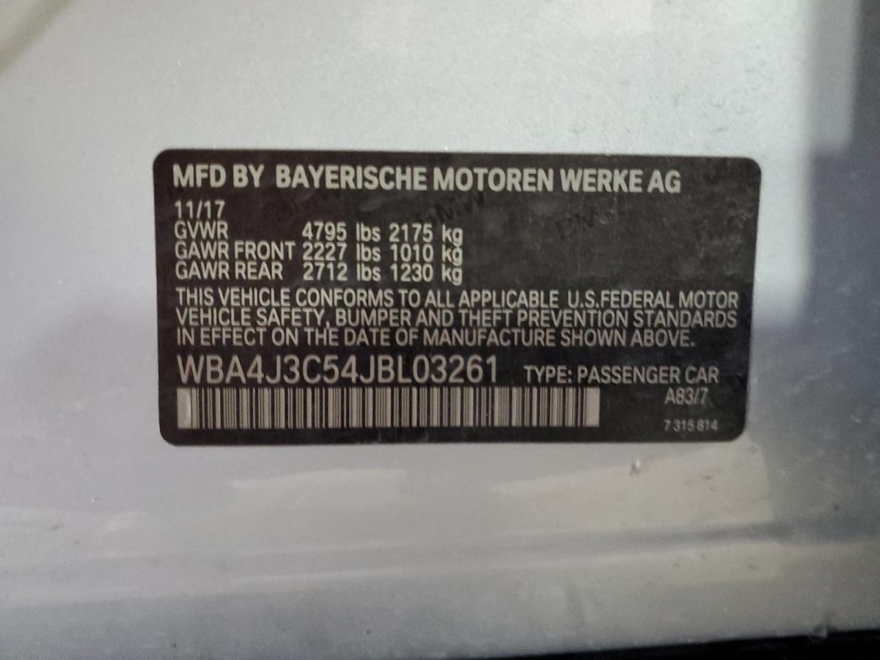 WBA4J3C54JBL03261 2018 BMW 430Xi Gran Coupe