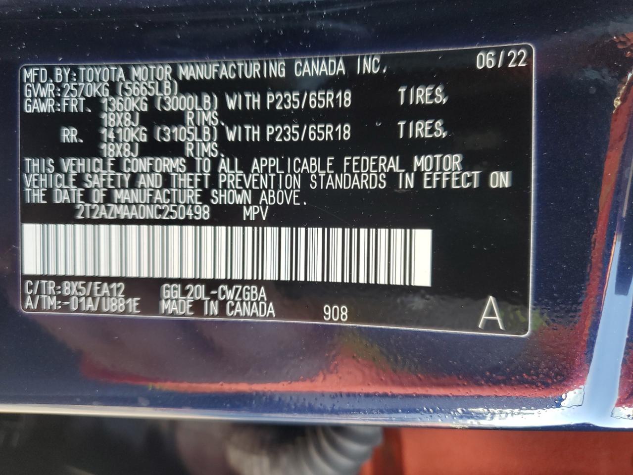 2T2AZMAA0NC250498 2022 Lexus Rx 350 Base