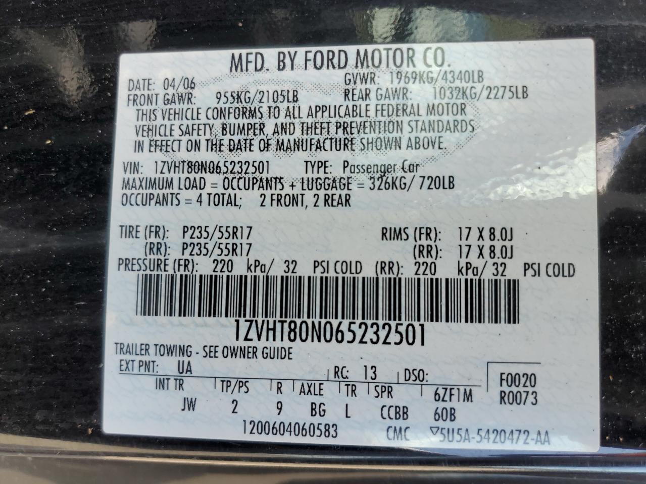 1ZVHT80N065232501 2006 Ford Mustang