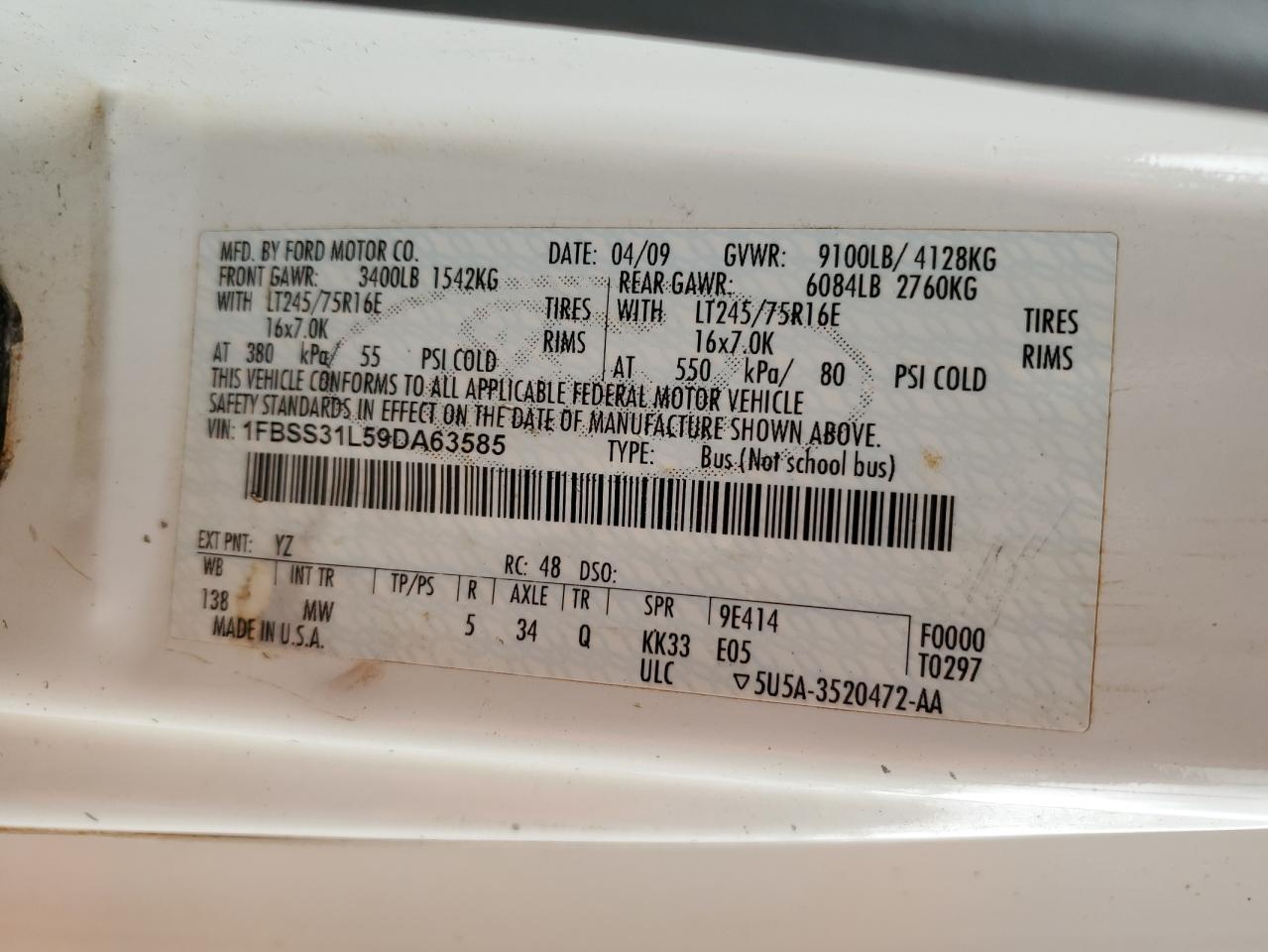 1FBSS31L59DA63585 2009 Ford Econoline E350 Super Duty Wagon