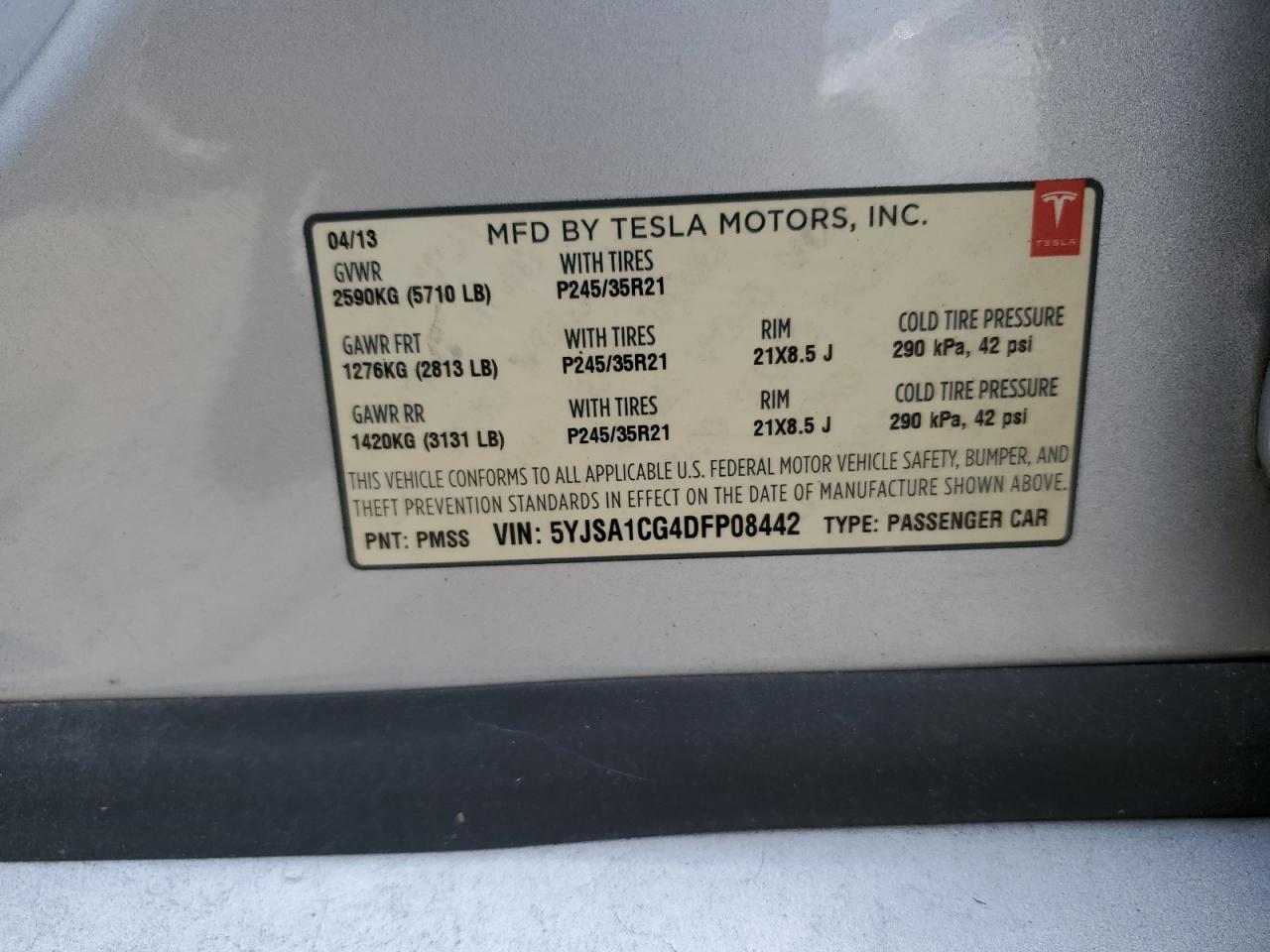 5YJSA1CG4DFP08442 2013 Tesla Model S