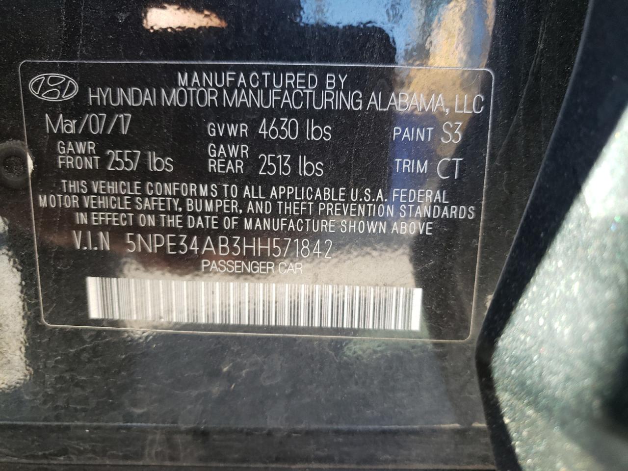 5NPE34AB3HH571842 2017 Hyundai Sonata Sport