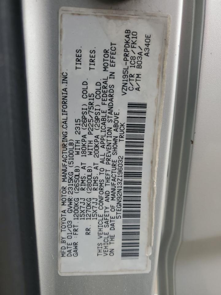 5TEGN92N13Z196032 2003 Toyota Tacoma Double Cab Prerunner