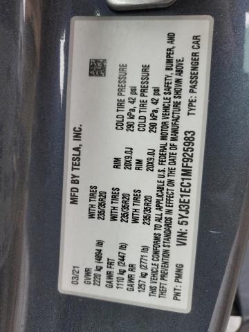 2021 TESLA MODEL 3 - 5YJ3E1EC1MF925983